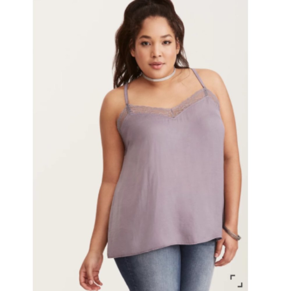 TORRID Satin Lace Trim Cami in Forever Grey